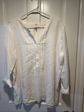 LOFT White Textured Button-Front Tunic